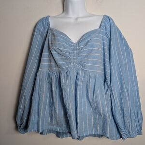 Old Navy Fit & Flare Top Blue Smocked Stripe Peplum Sz Xl New